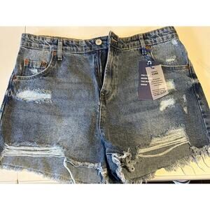 Womens High Waist Distressed Denim Shorts L